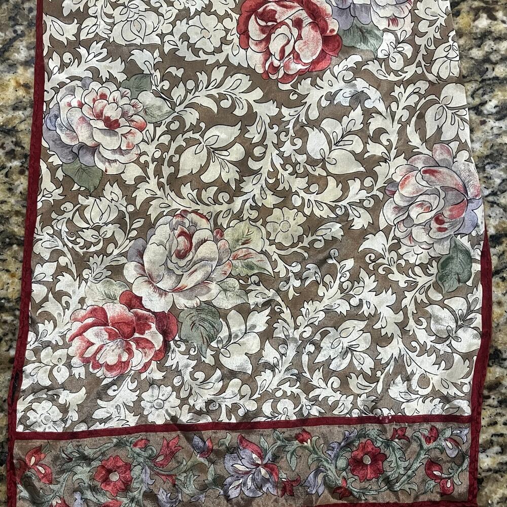 Vintage Floral Scarf Cottagecore Shabby Chic Roses Lightweight 57x10.5